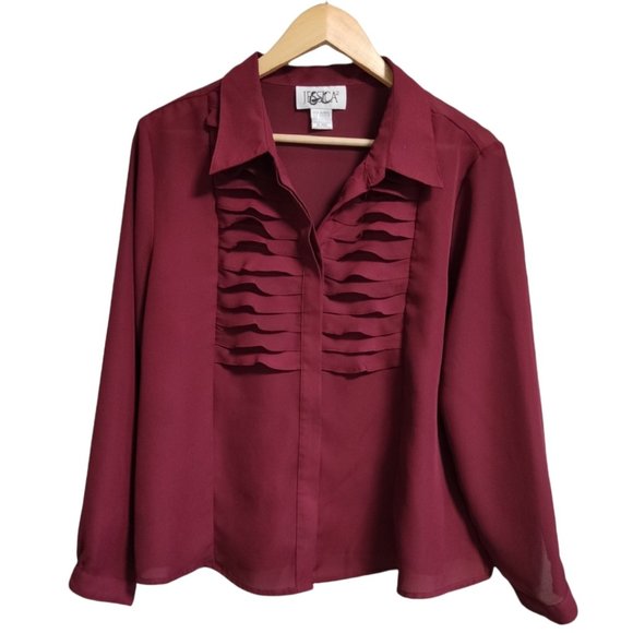Jessica Burgundy Long Sleeve Polyester Blouse Size Large - Picture 1 of 5
